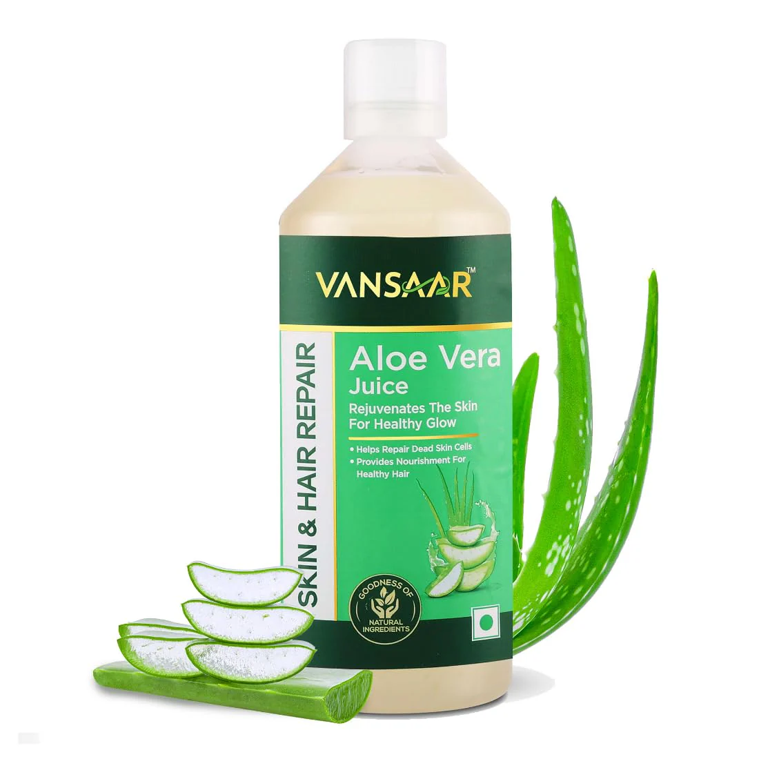 Baidyanath Vansaar Aloe Vera Juice For Glowing Skin & Healthy Hair Organic & Natural Juice Made With Cold Pressed Aloe Vera, No Added Sugar | 1 Litre 2.2lbs Each Pack Of 2 - Image 4