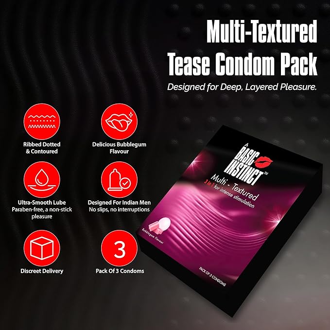 Basic Instinct Multi Texture Condoms For Men, 3 In 1 Ribbed, Ultra-smooth Latex 3 Pcs (Pack Of 5) - Image 2