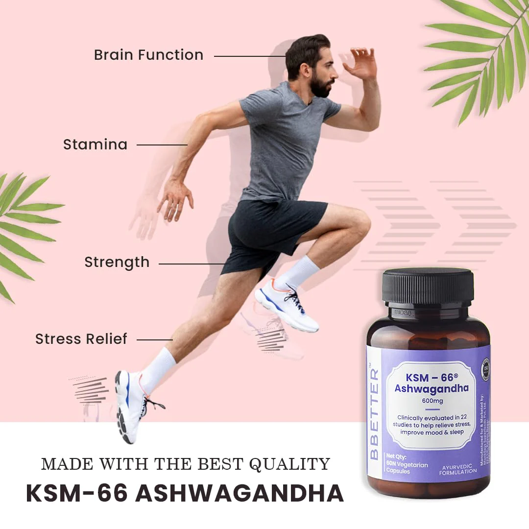 Bbetter Ashwagandha Ksm 66 Ashwagandha 600mg, For Stress & Sleep Management, Improve Sleep Quality And Support A Restful Night's | 60 Veg Capsules 100gm 0.2lbs - Image 4