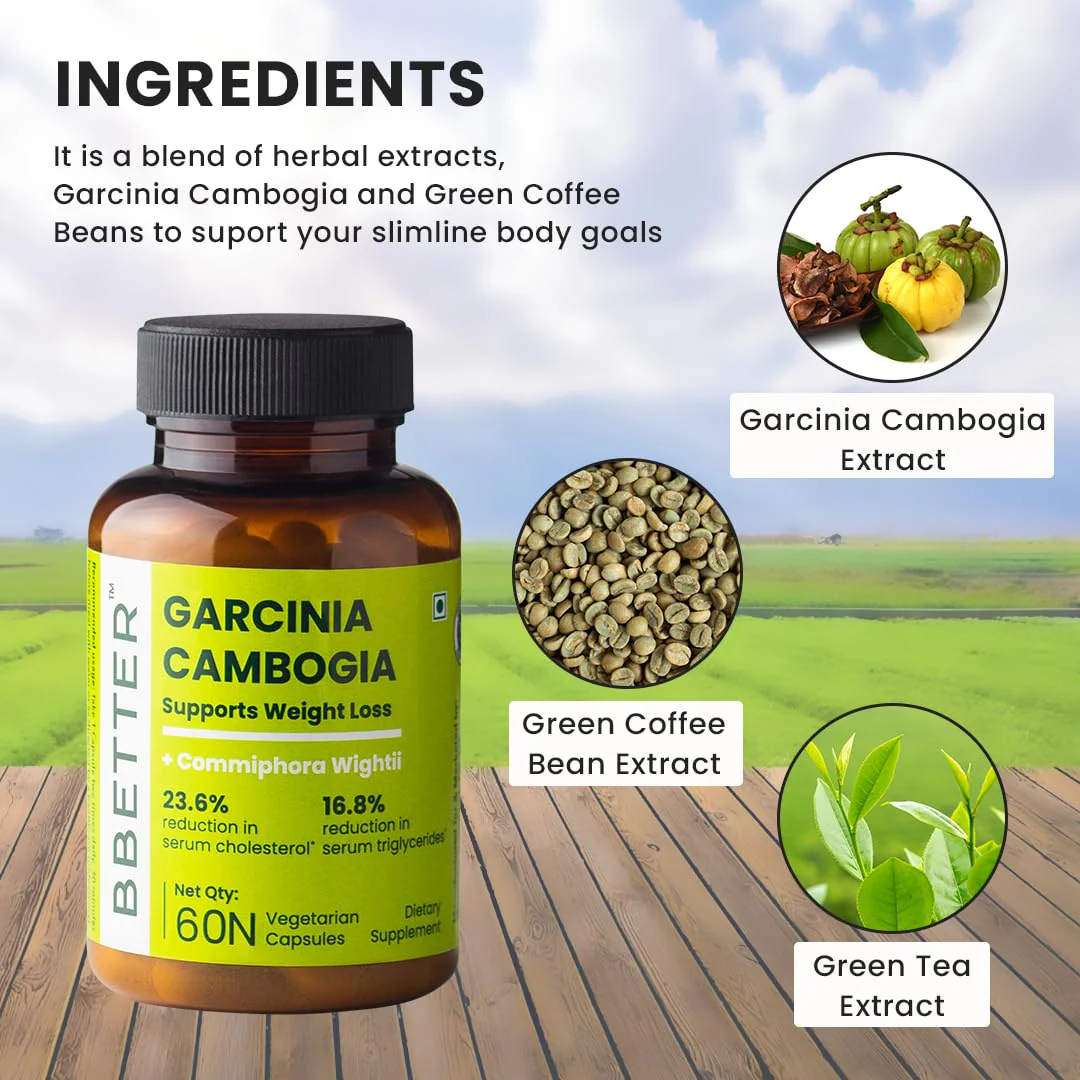 Bbetter Garcinia Cambogia For Weight Loss Tablets For Women & Men, With Green Coffee Green Tea Guggulu Extract & Inulin, Keto Supplement | 60 Veg Capsules 100gm 0.2lbs Each Pack Of 2 - Image 3