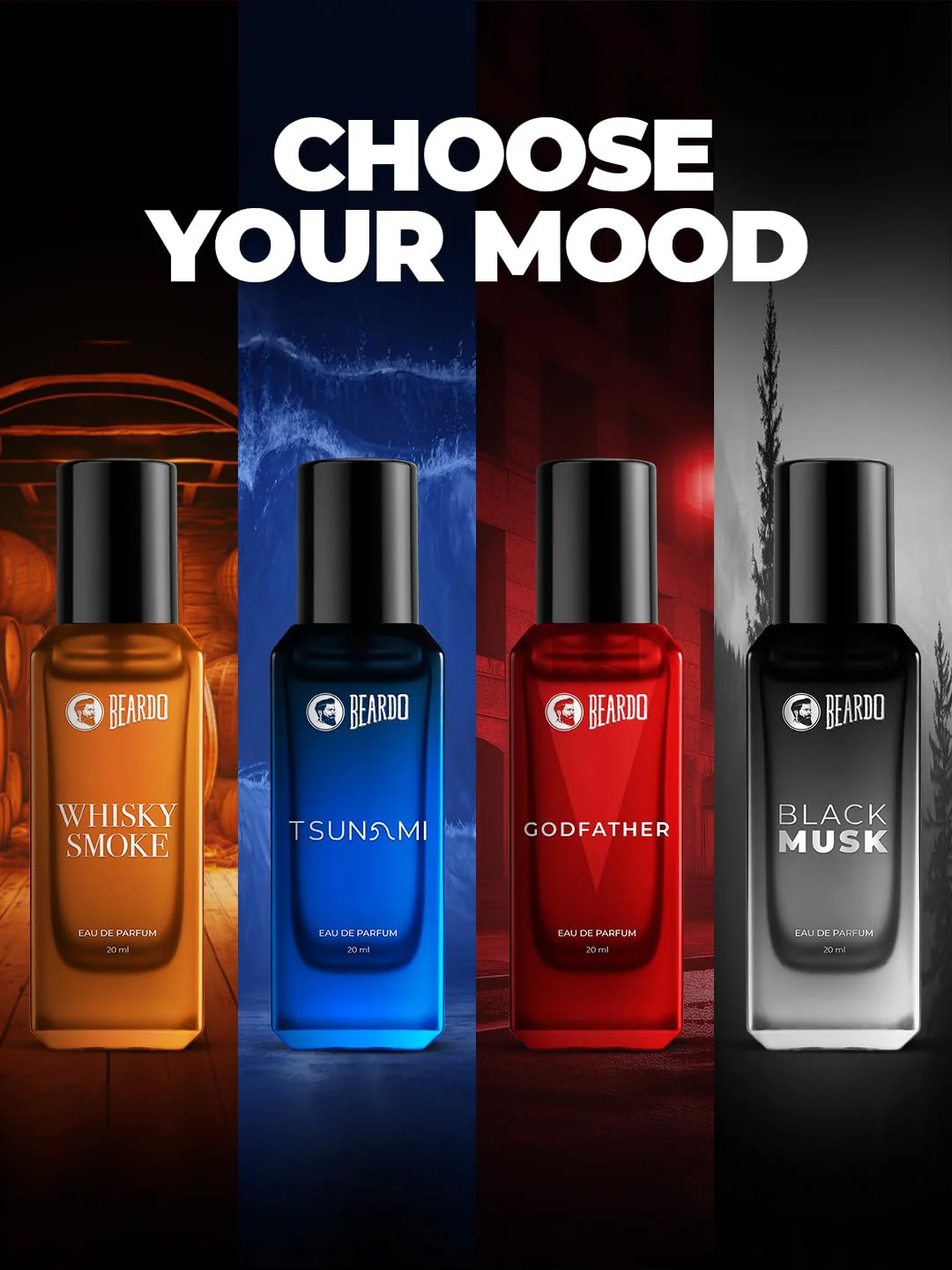 Beardo Ehisky Smoke, Black Musk, Godfather & T Sunamii  Assorted Eau De Parfum Gift Set For Men 20ml Each 80ml 2.7 Fl.oz. Pack Of 4 - Image 3