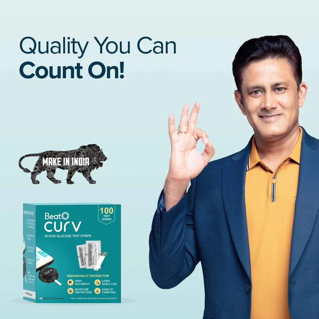BeatO Curv Blood Glucose Test Strips | Glucometer Test Strips For Sugar Machine - 100 Test Strips Only - Image 2