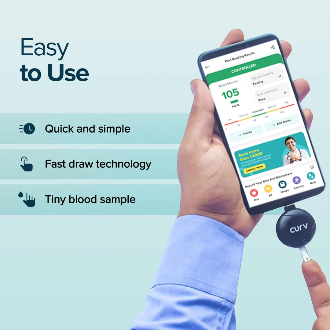 BeatO Curv Blood Glucose Test Strips | Glucometer Test Strips For Sugar Machine - 100 Test Strips Only - Image 3
