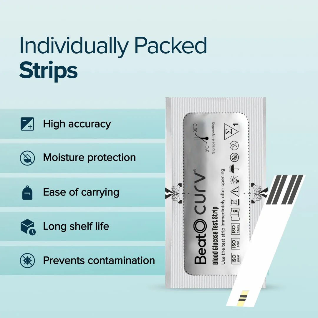 BeatO Curv Blood Glucose Test Strips | Glucometer Test Strips For Sugar Machine - 100 Test Strips Only - Image 4
