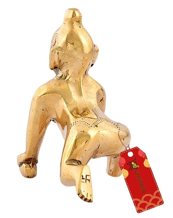 Beautiful Brass Laddu Gopal Idol, Kanha Ji, Bal Krishna Statue, Gold Idol - 12 Cm, Religious, For Home, Office DéCor, All Festivals & Occasion, Idol - Image 3