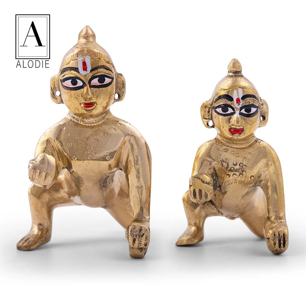 Beautiful Brass Laddu Gopal Murti, Bal Gopal, Gold, Brass, Idol Size - Medium 4 X 2 Inch, Petal Ke Laddoo Gopal Ji, Thakur Ji, Lord Krishna Murti, Home Décor, God Idol - Image 5