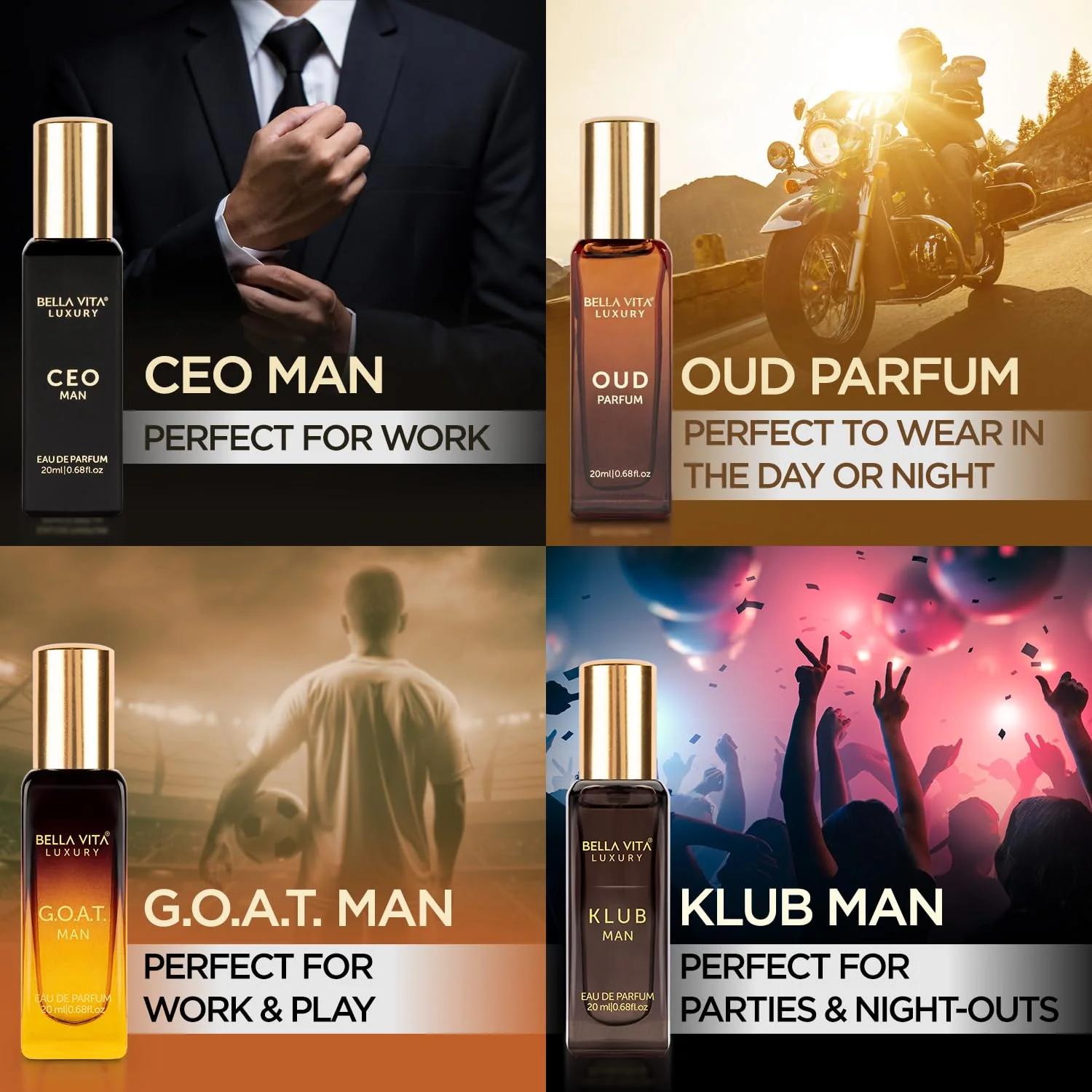 Bella Vita Luxury Klub + Oud + Ceo + G.O.A.T Eau De Parfum Gift Set 4x 0.68 Fl.oz. Perfect Gift For Husband | Long Lasting - Image 6