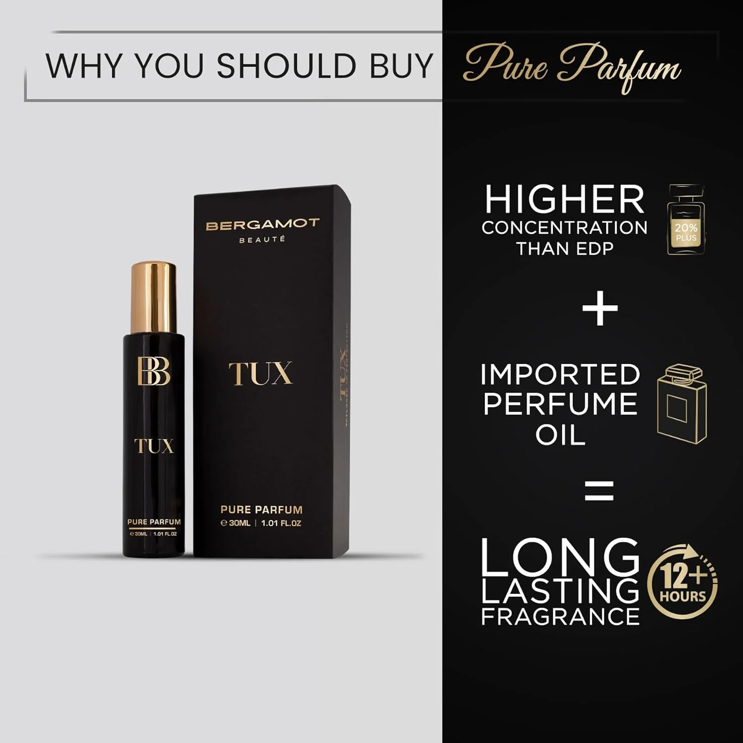 Bergamot Beaute Tux Pure Parfum 30ml 1.0 Fl.oz. 12+hrs Long Lasting Perfume For Men | Higher Concentration Than Eau De Parfum - Image 3