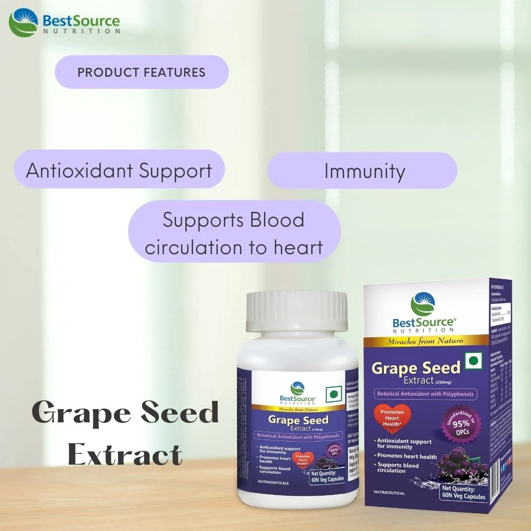Bestsource Nutrition's Grape Seed Extract, Botanical Antioxidant With 95% Opcs, For Immunity & Heart Health, 250mg | 60 Veg Capsules 100gm 0.2lbs - Image 5