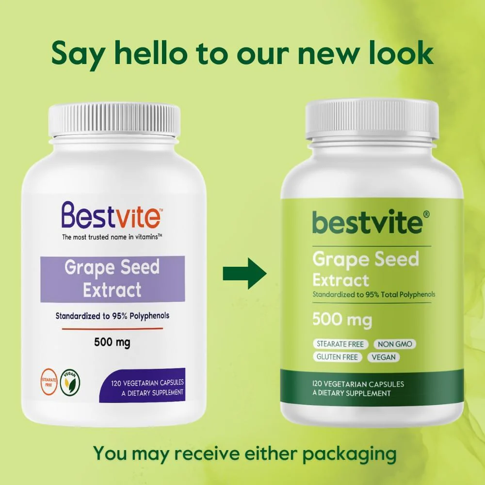 Bestvite Grape Seed Extract 500mg No Stearates, Standardized To 95% Polyphenols | 120 Vegetarian Capsules 150gm 0.3lbs - Image 3