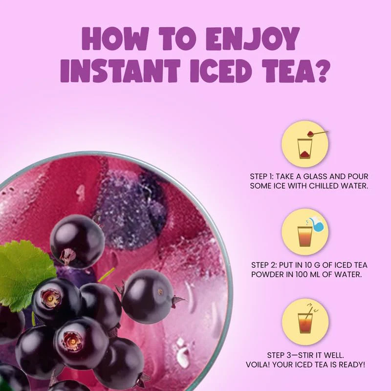 Bevzilla Black Currant Instant Iced Tea Mix - 400gm, 14.1 Ounce | Quick Ready In 30 Seconds - Perfect Refreshing Summer Drink | Easy To Carry Anywhere - Low Caffeine - Image 5