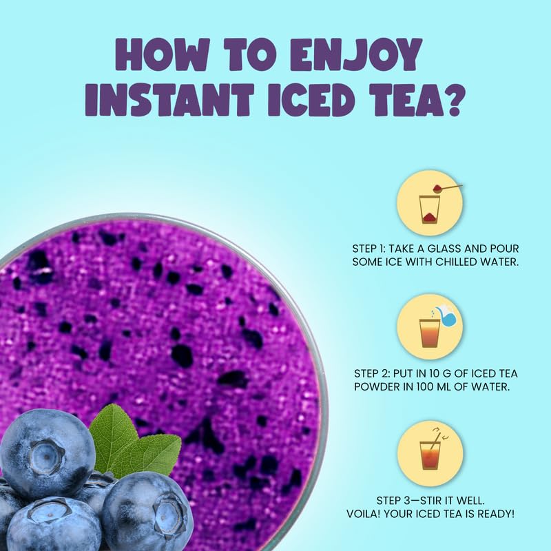Bevzilla Blueberry Instant Iced Tea Mix - 400gm, 14.1 Ounce | Quick Ready In 30 Seconds - Perfect Refreshing Summer Drink | Easy To Carry Anywhere - Low Caffeine - Image 4