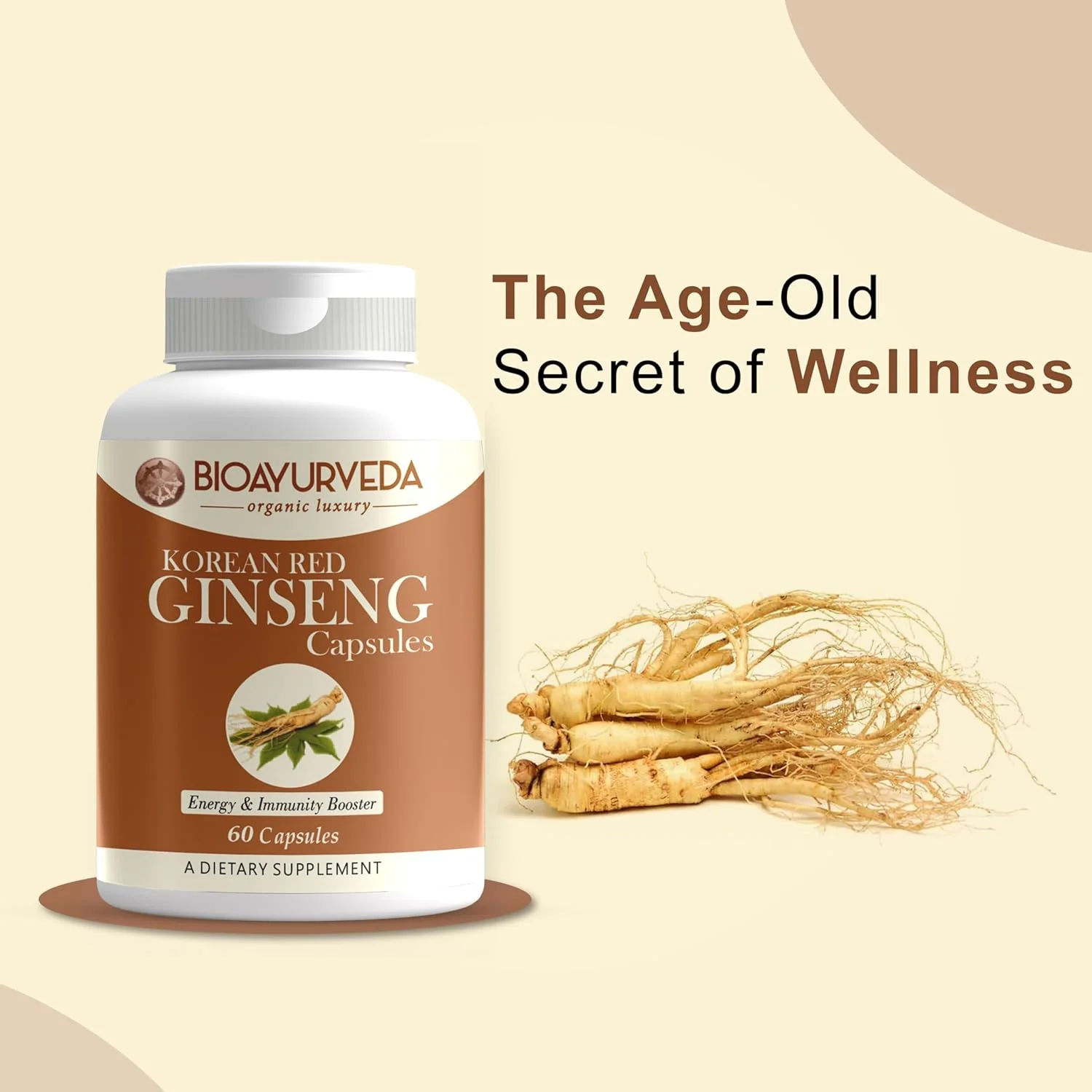 Bioayurveda Korean Red Ginseng For Energy & Immunity Boost, Enhance & Support Your Body's Defenses | 60 Capsules 100gm 0.2lbs - Image 2