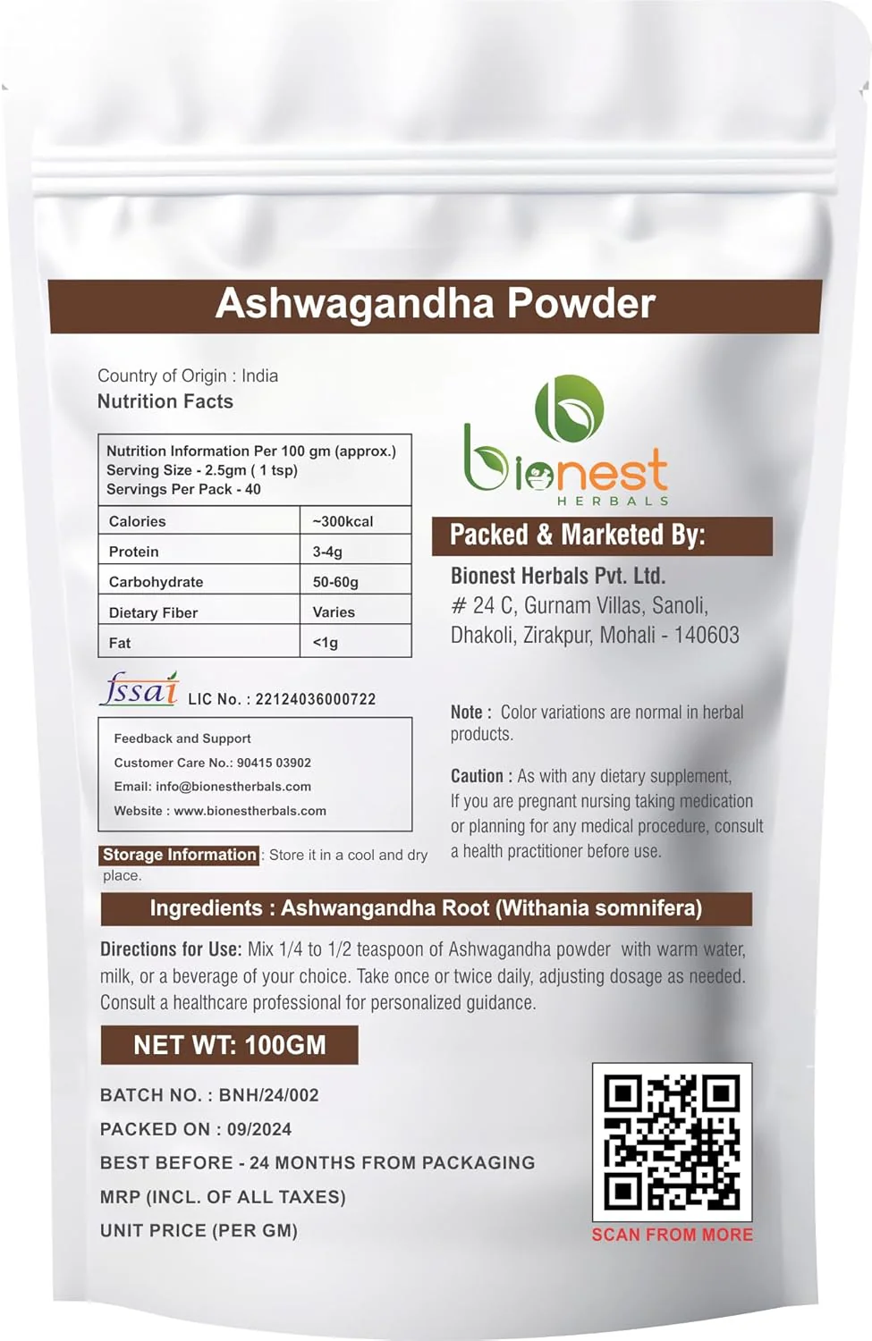 Bionest Herbals Ashwagandha Powder May Helps Reducing Stress, Anxiety & Depression, May Enhance Physical Performance | 1 Kg 2.2lbs