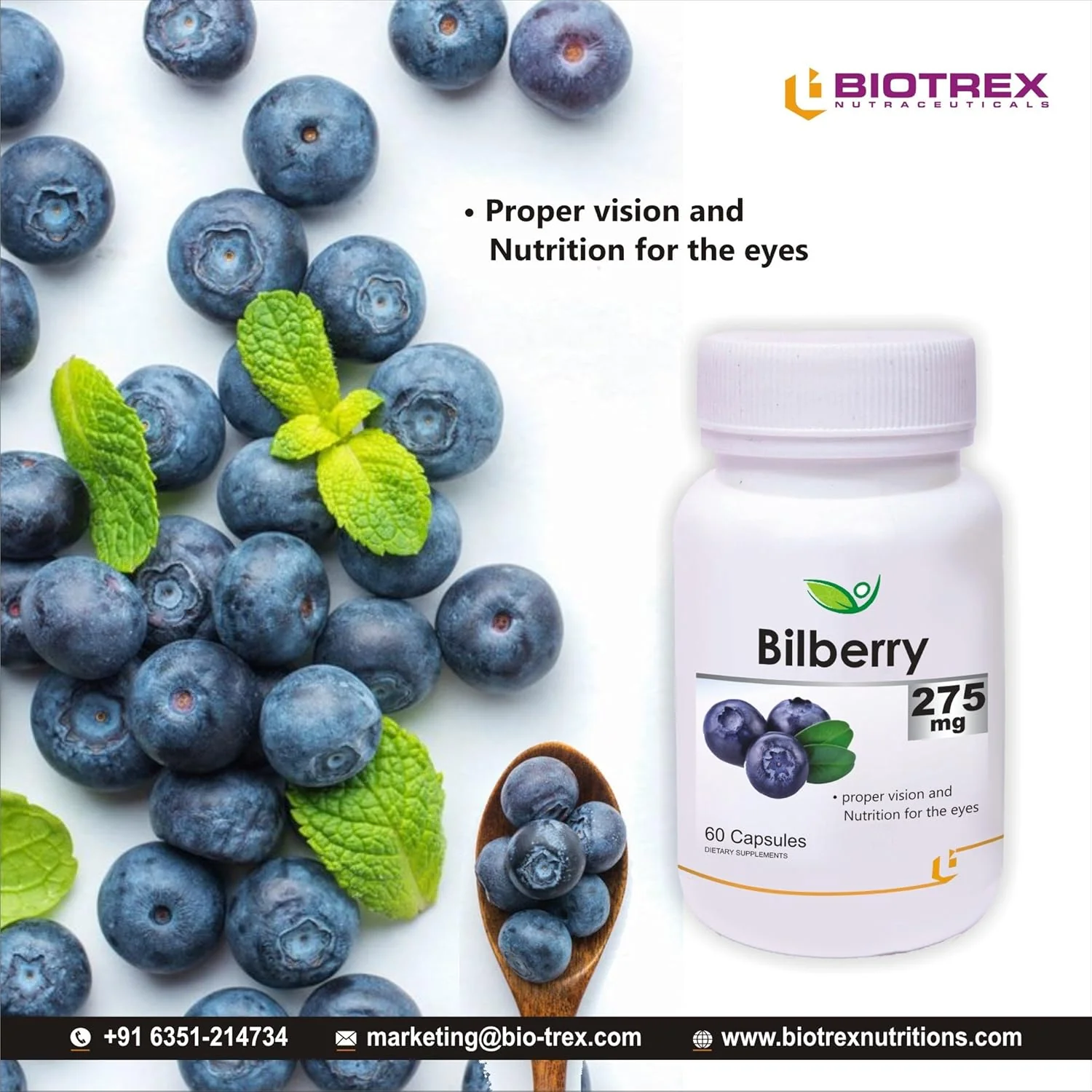 Biotrex Nutraceuticals Bilberry Extract 275mg, Helps In Boosts Immune System, Improve Eyes Health, Improve Blood Circulation | 60 Capsules 100gm 0.2lbs Each Pack Of 2 - Image 3