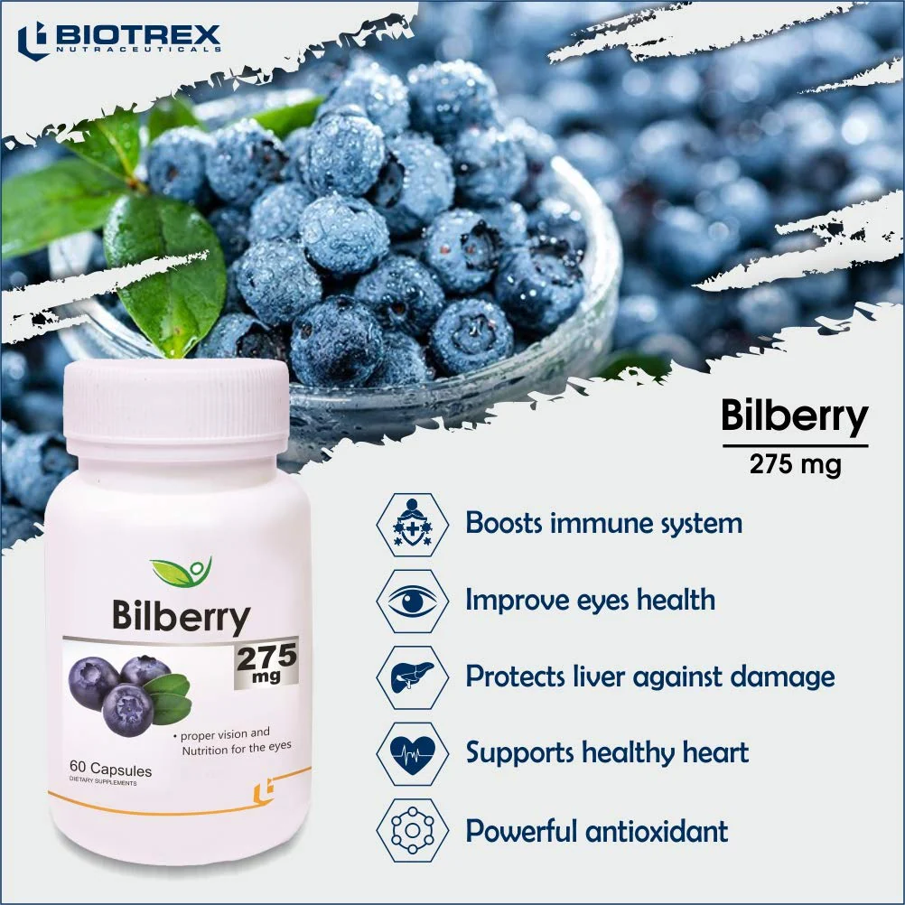 Biotrex Nutraceuticals Bilberry Extract 275mg, Helps In Boosts Immune System, Improve Eyes Health, Improve Blood Circulation | 60 Capsules 100gm 0.2lbs Each Pack Of 2 - Image 4