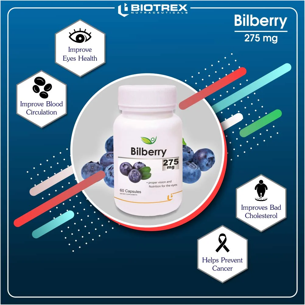 Biotrex Nutraceuticals Bilberry Extract 275mg, Helps In Boosts Immune System, Improve Eyes Health, Improve Blood Circulation | 60 Capsules 100gm 0.2lbs Each Pack Of 2 - Image 5
