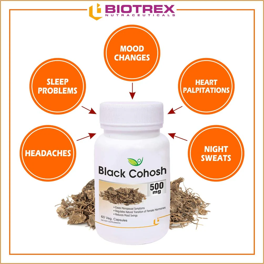 Biotrex Nutraceuticals Black Cohosh 500mg, Regulates Natural Transition Of Female Hormones & Reduces Mood Swings | 60 Veg Capsule 100gm 0.2lbs Each Pack Of 3 - Image 2