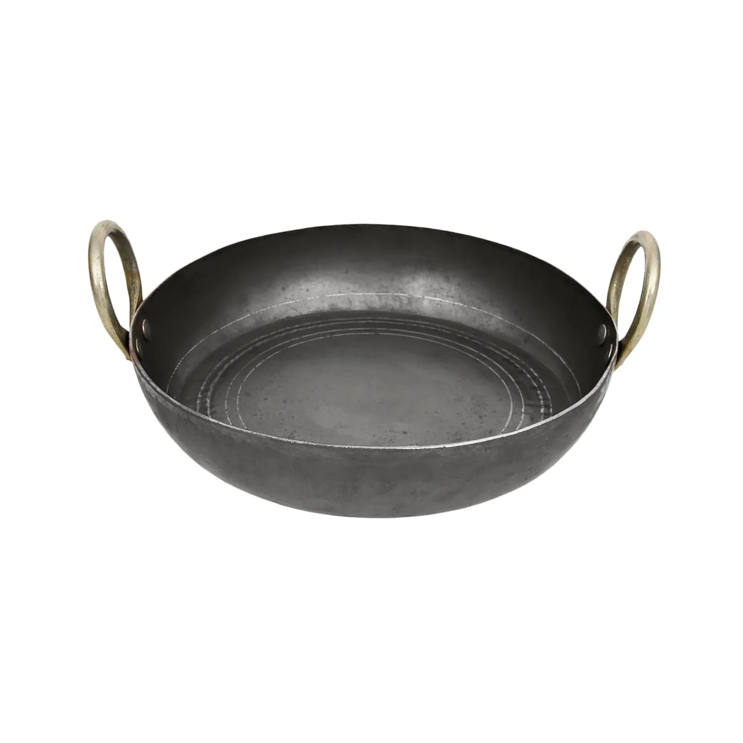 Black Iron Flat Kadhai - 10 Inch | Tavi, Tai, Fry Pan For Making Jalebi, Maal Pua, Dal Tadka - Free Stainless Steel Scrubber - Image 2
