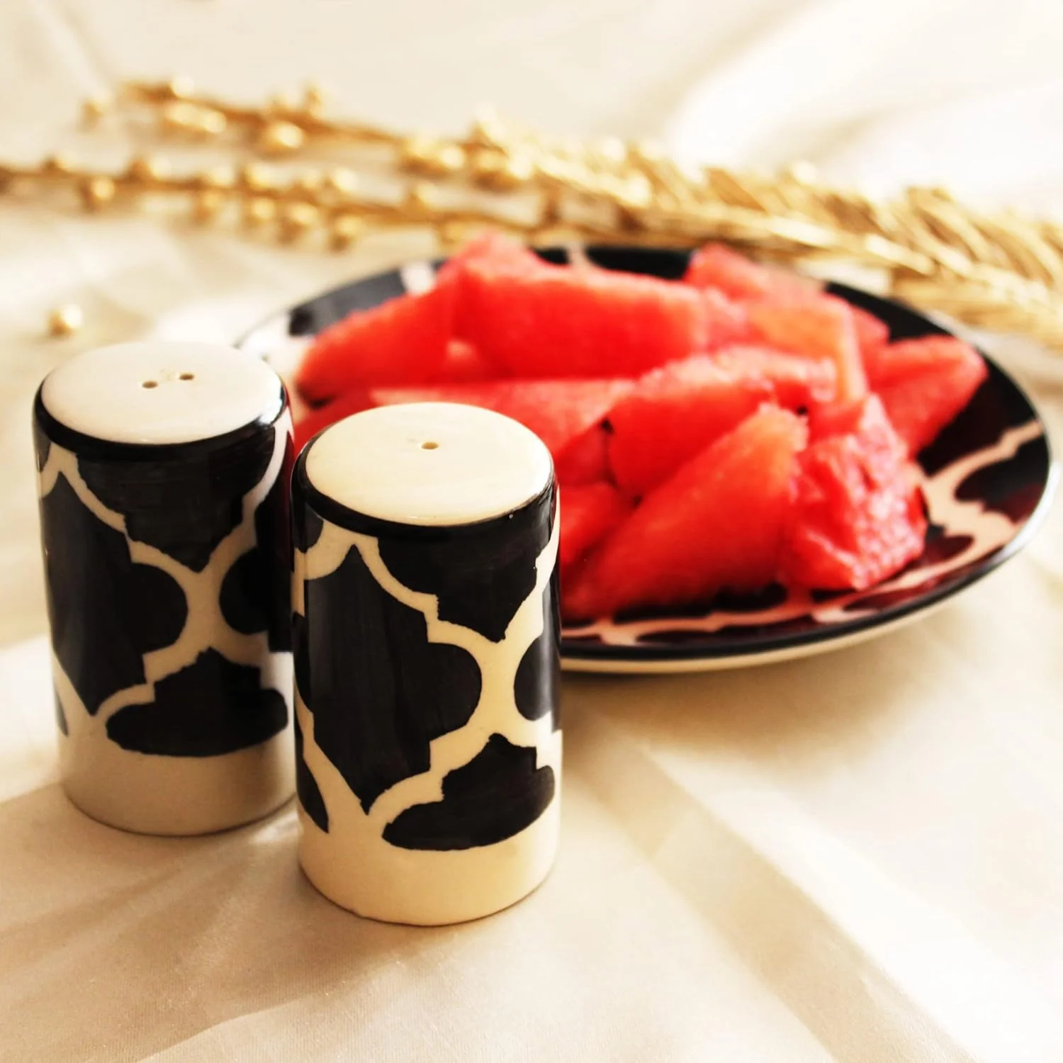 Black Moroccan Ceramic Salt & Pepper Shaker Set For Kitchen & Dining Table | 1 Salt Shaker + 1 Pepper Shaker - 2 Pieces, 80ml Each