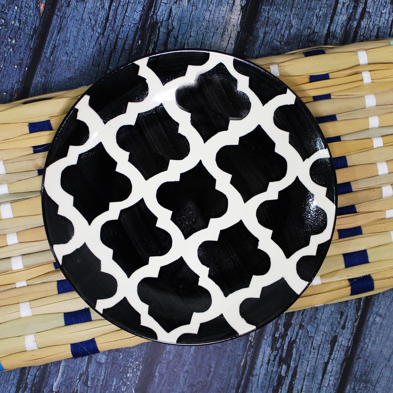 Black Moroccan Hand Painted Ceramic Quarter Plates Set Of 2 | Small Side Plates For Dinner & Snacks - 7 Inch, 2 Pieces, Microwave Safe - Image 5