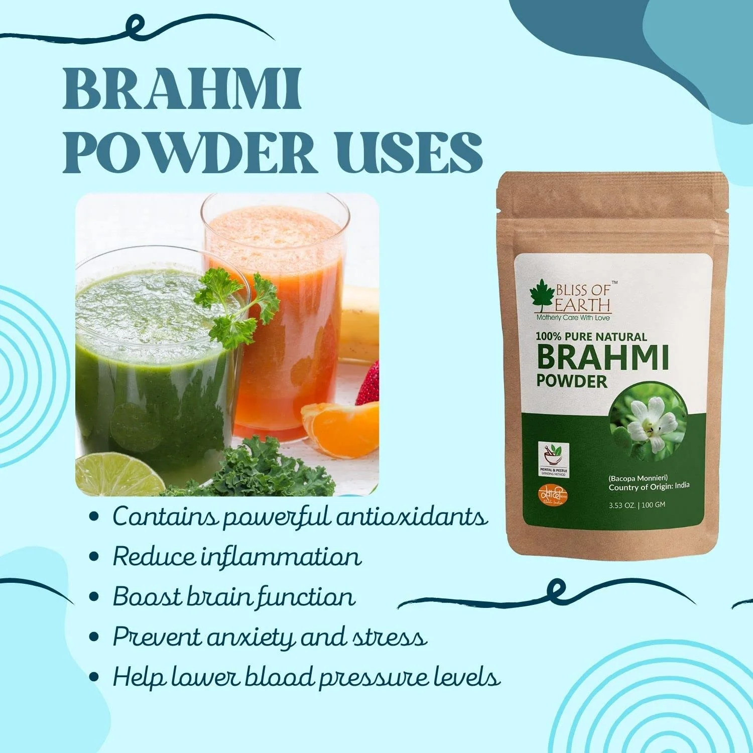 Bliss Of Earth 100% Pure & Natural Brahmi Powder, Health & Wellness Essentials | 100gm 0.2lbs - Image 4