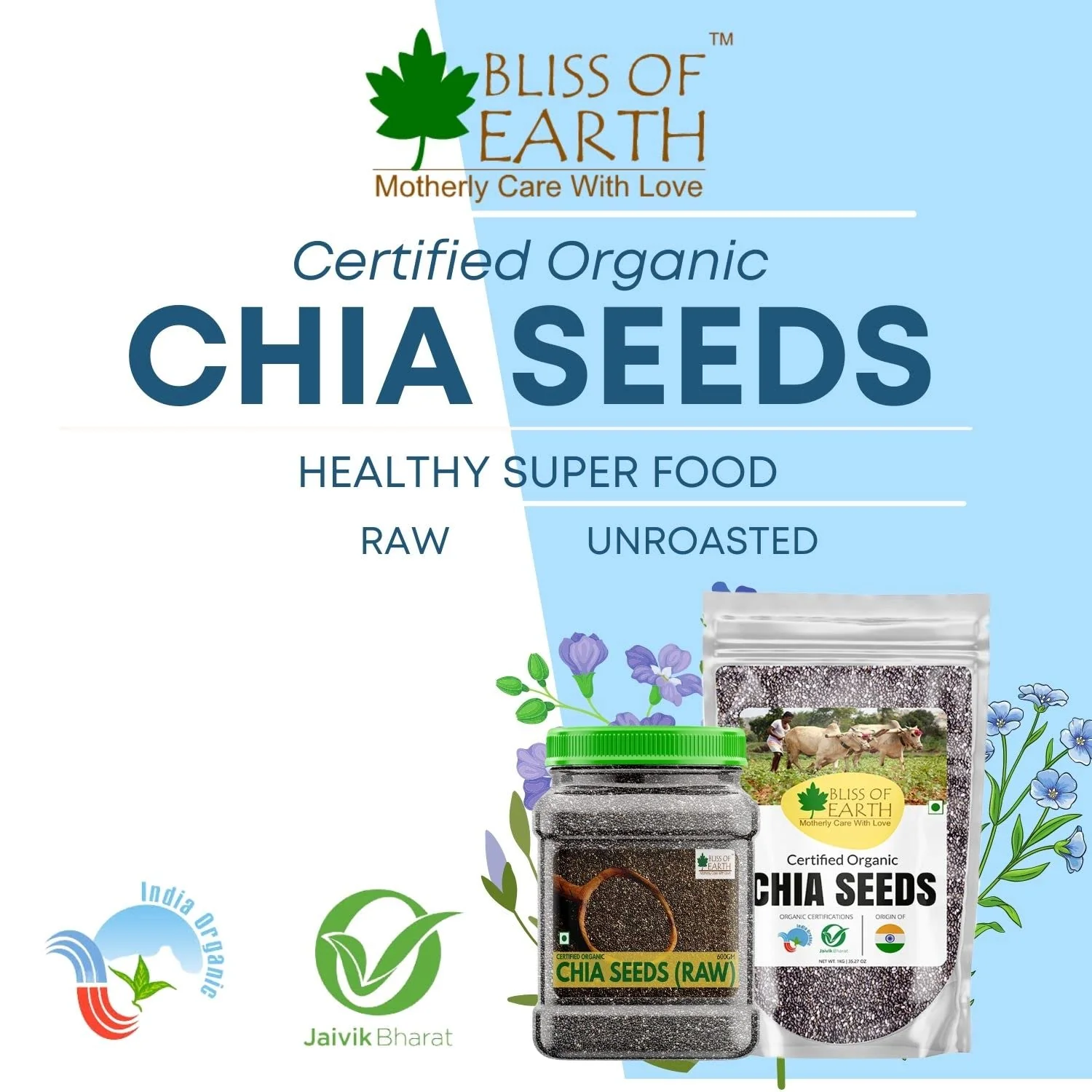 Bliss Of Earth Certified Organic Raw Chia Seeds For Weight Loss, Raw Super Food With Omega & Fiber | 500gm 1.1lbs - Image 2