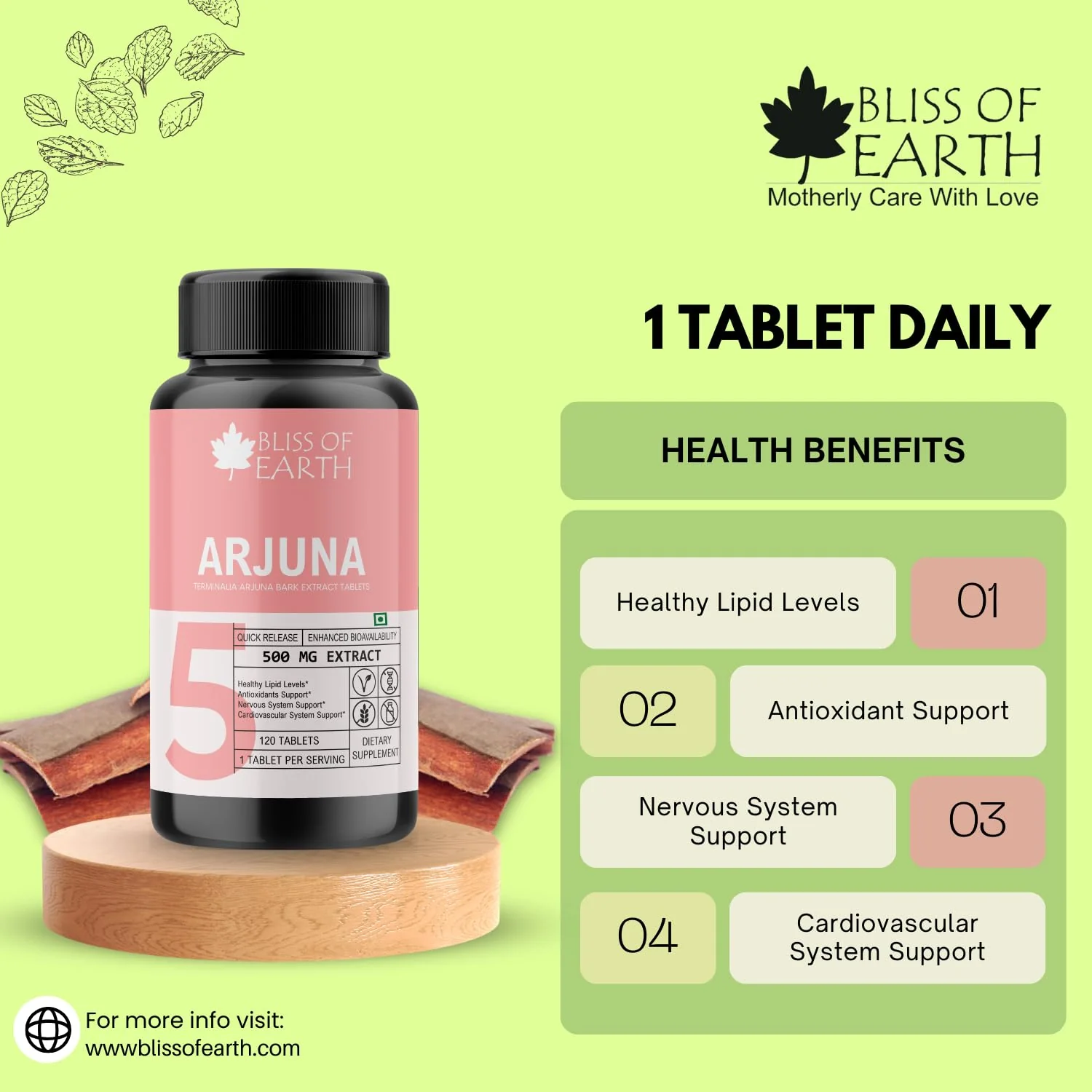 Bliss Of Earth High Potency Terminalia Arjuna Bark Extract Tablets 500mg With Quick Release & Enhanced Bioavailability For Heart Health | 120 Tablets 200gm 0.4lbs - Image 5