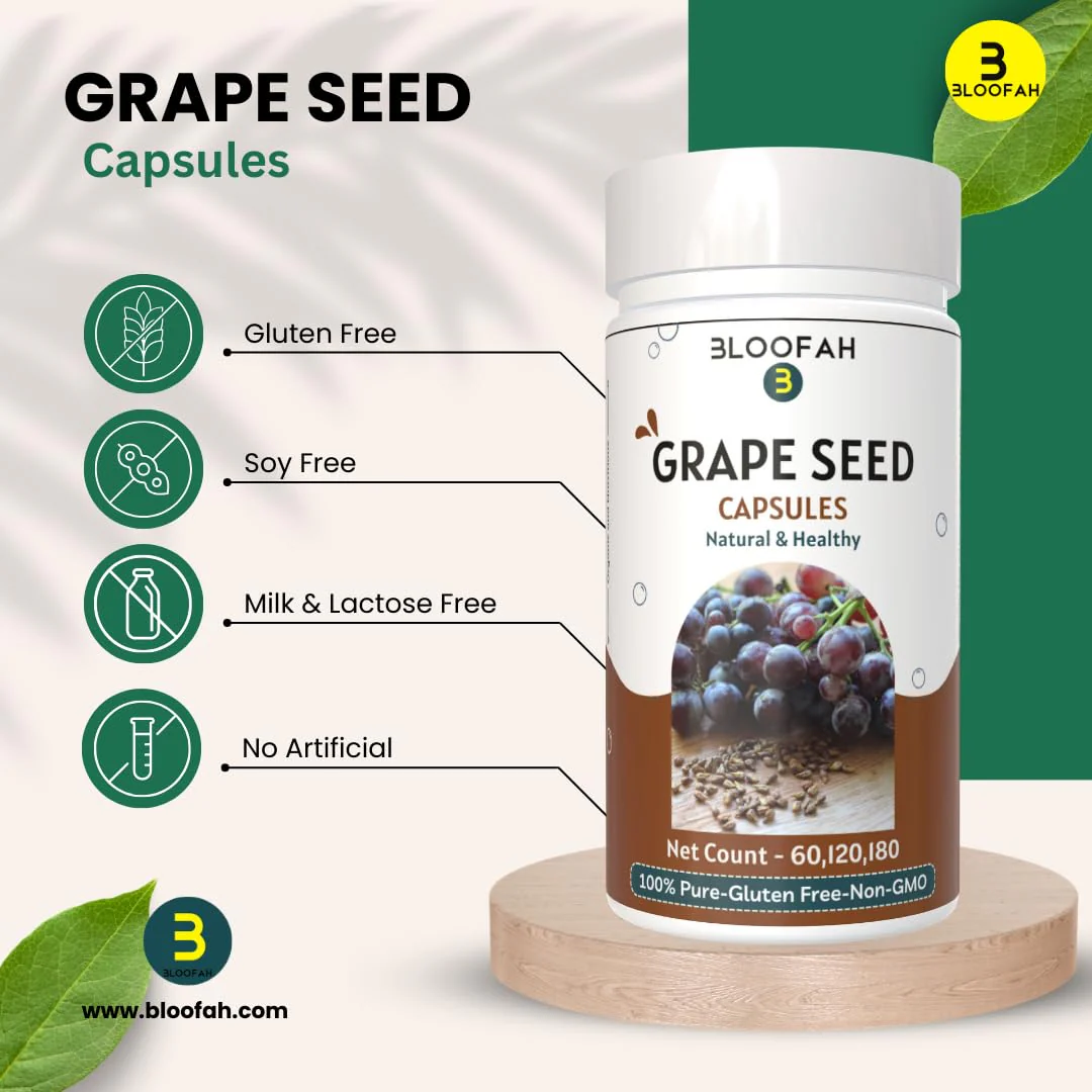 Bloofah Grape Seed Capsule 500mg Maximum Strength 10:1 Extract, Non - Gmo, Gluten Free Formula | Grape Seed Powder 60 Capsules Herbal Supplement, 100gm 0.2lbs - Image 3