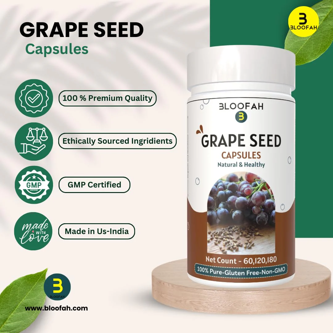 Bloofah Grape Seed Capsule 500mg Maximum Strength 10:1 Extract, Non - Gmo, Gluten Free Formula | Grape Seed Powder 60 Capsules Herbal Supplement, 100gm 0.2lbs - Image 4
