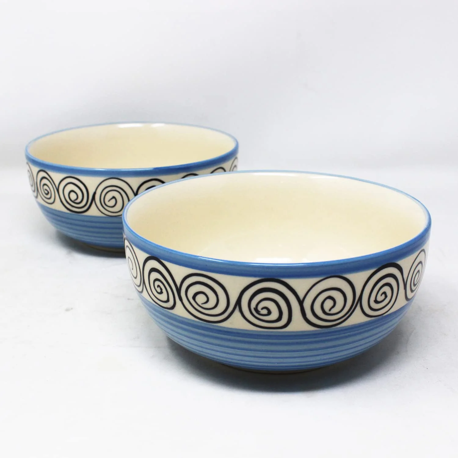 Blue Swirl Ceramic Serving Bowl Set Of 2 Pieces, 800ml Each | Hand Painted Large Dining Serving Bowls For Serving - Microwave Safe & Dishwasher Safe - Image 3