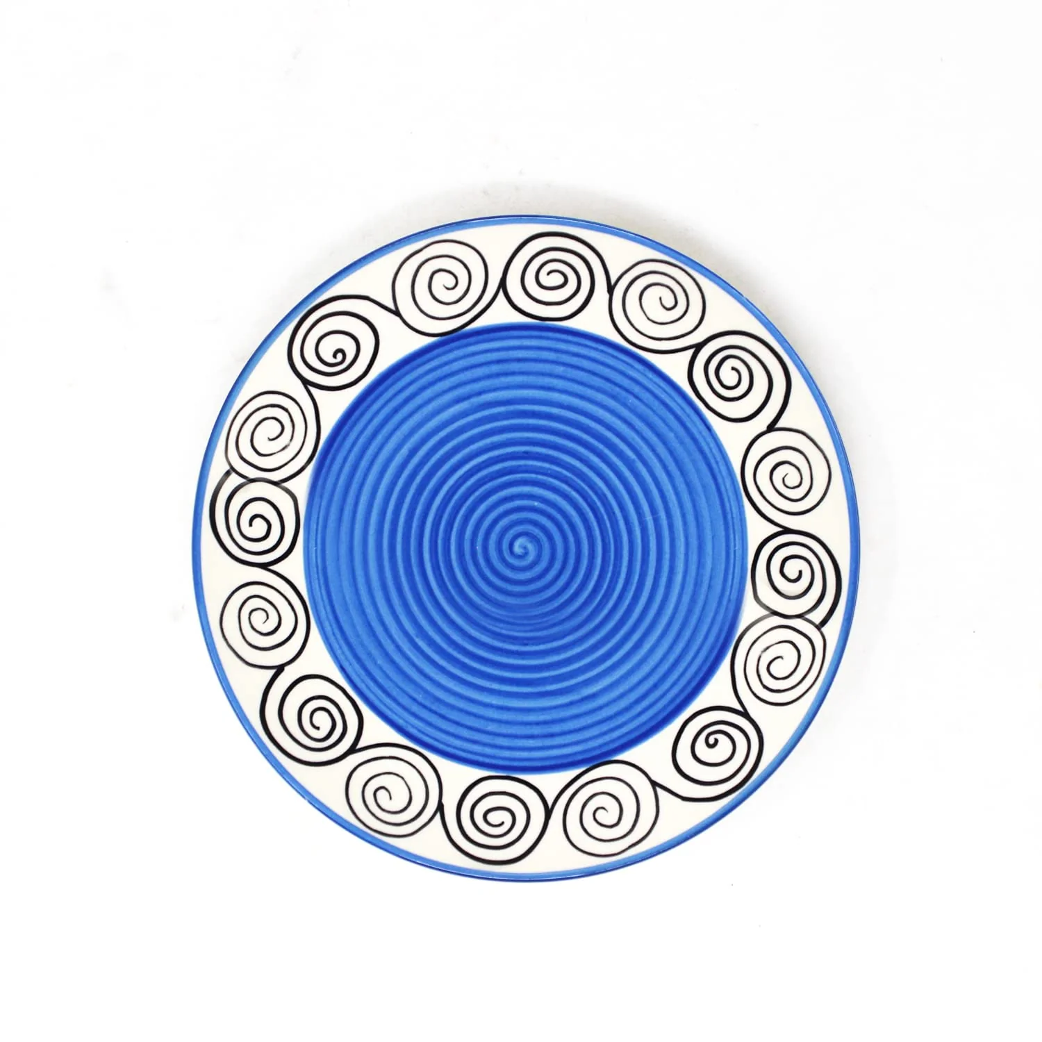 Blue Swirl Hand Painted Ceramic Quarter Plates Set Of 2 | Small Side Plates For Dinner & Snacks - 7 Inch, 2 Pieces, Microwave Safe - Image 2