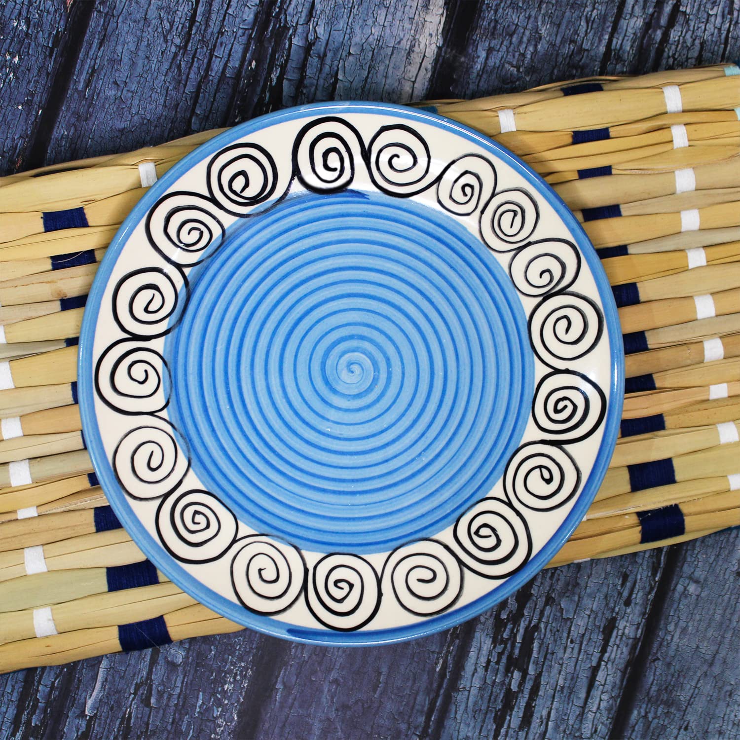 Blue Swirl Hand Painted Ceramic Quarter Plates Set Of 2 | Small Side Plates For Dinner & Snacks - 7 Inch, 2 Pieces, Microwave Safe - Image 3