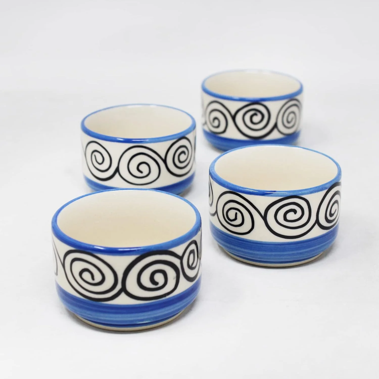 Blue Swirl Small Ceramic Dip Bowls Set - 4 Pieces, 50ml Each | Hand Painted Mini Chutney Bowls - Pickle Small Katoris For Serving Sauce - Image 3