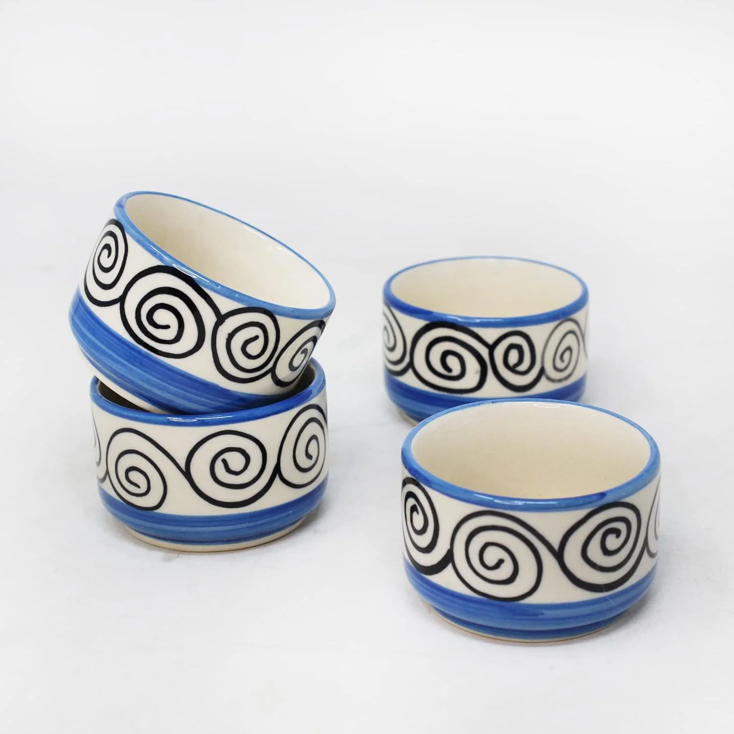 Blue Swirl Small Ceramic Dip Bowls Set - 4 Pieces, 50ml Each | Hand Painted Mini Chutney Bowls - Pickle Small Katoris For Serving Sauce - Image 5