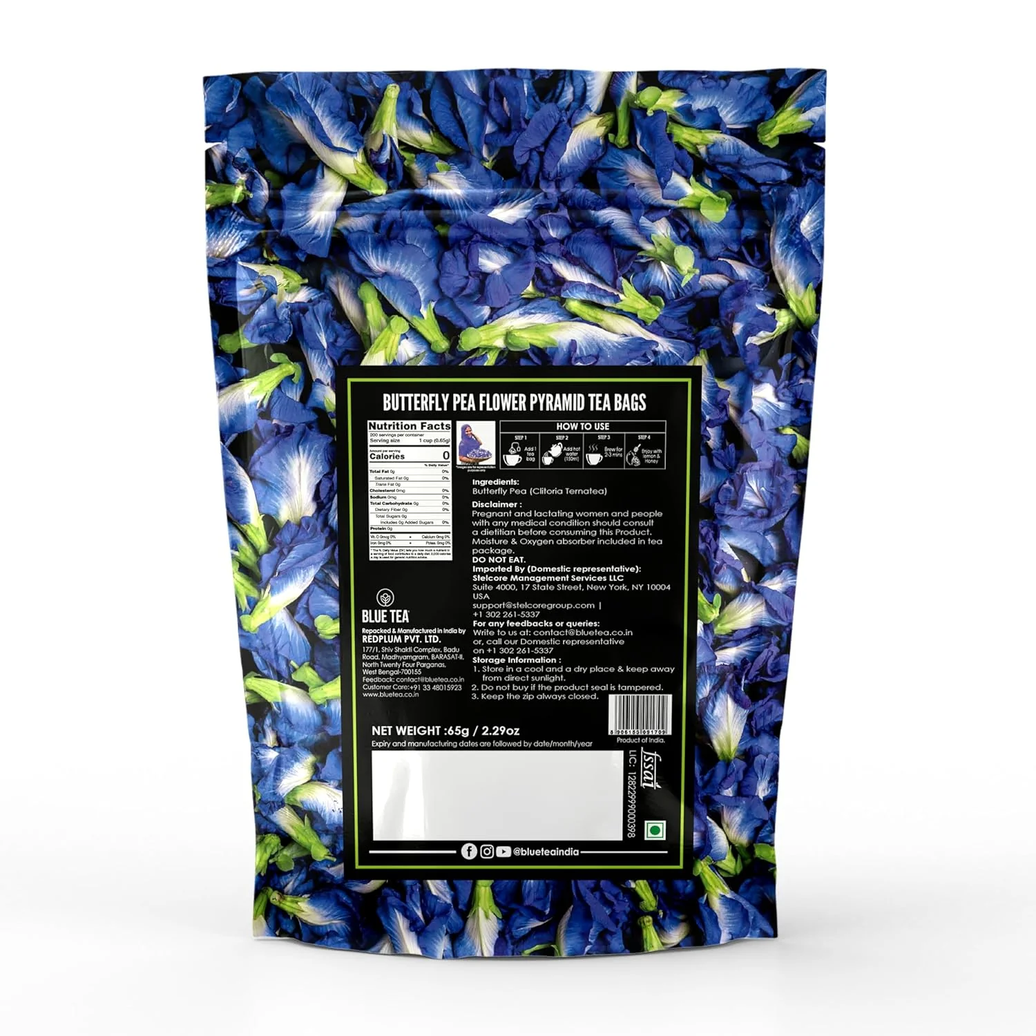 Blue Tea Butterfly Pea Flowers Herbal Tea - 100 Pyramid Tea Bags | Sun Dried Flower Antioxidant Tea - Caffeine Free, Detox Tea | No Added Colors, Aparajita - Shankhpushpi Zip Lock Pouch - Image 3