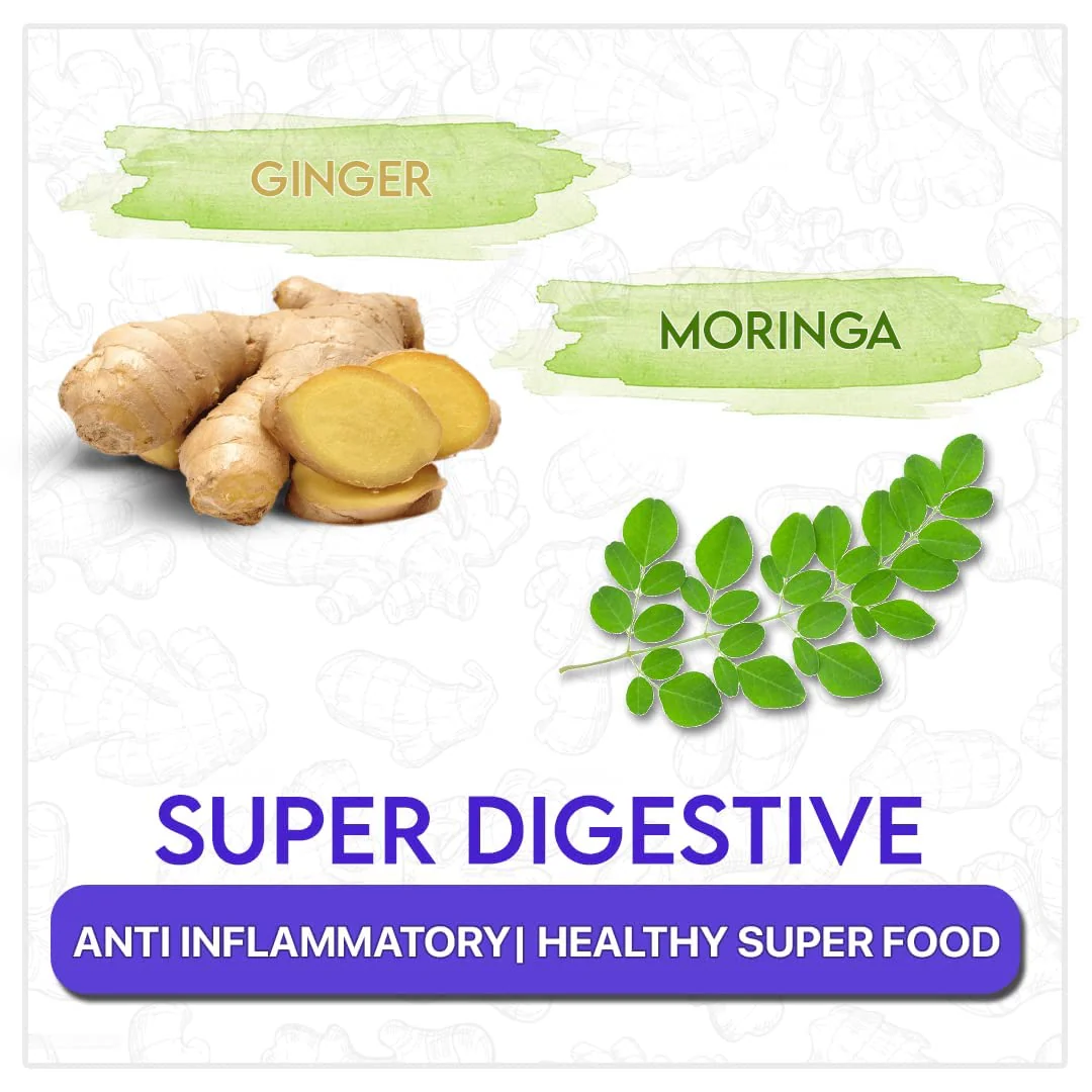 Blue Tea Caffeine Free Ginger Moringa Herbal Tea - 10 Pyramid Tea Bags In Zipper Pack | Enhances Immune System - Gluten Free, Non-GMO - Image 3