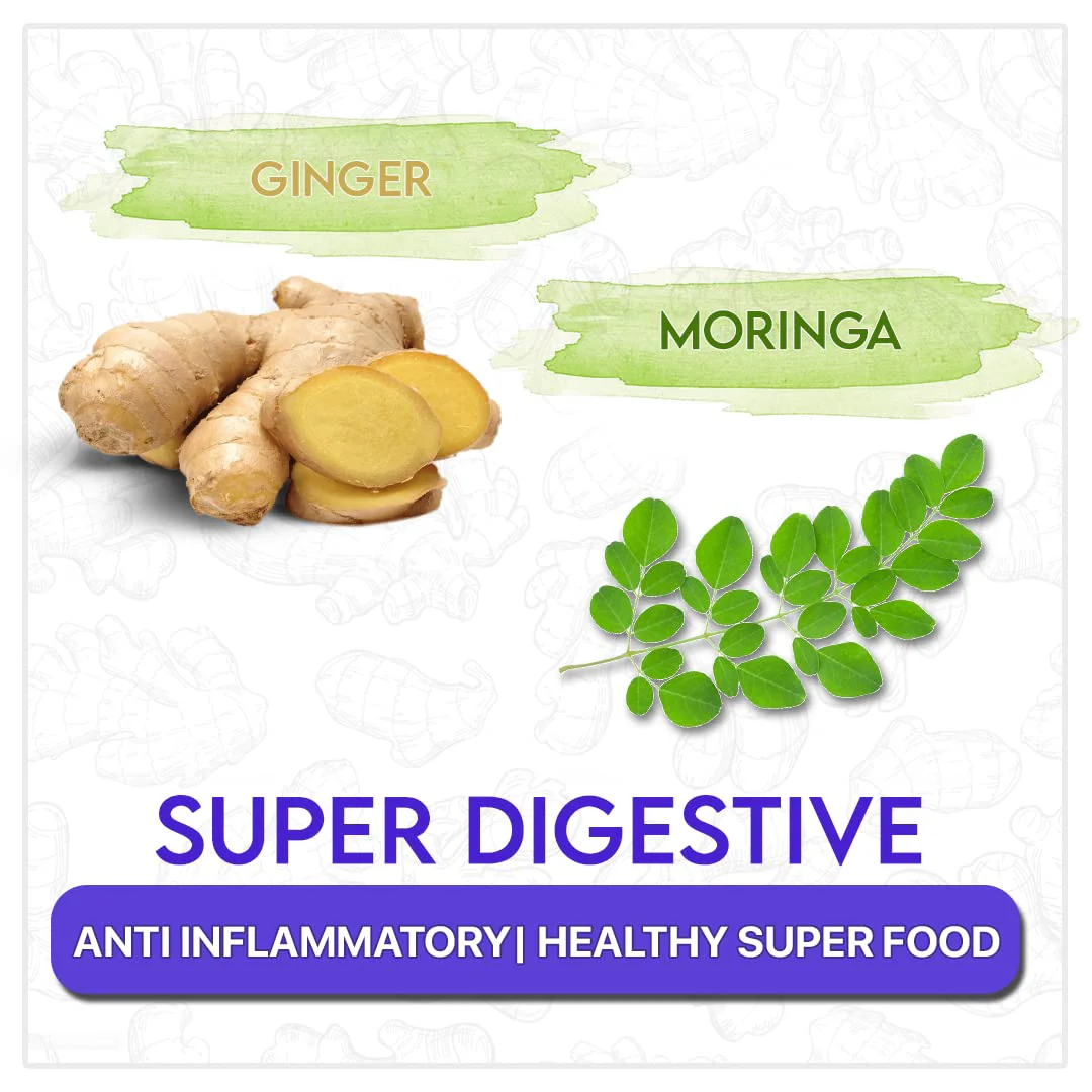 Blue Tea Caffeine Free Ginger Moringa Herbal Tea - 18 Pyramid Tea Bags In Tin Pack | Enhances Immune System - Gluten Free, Non-GMO - Image 3