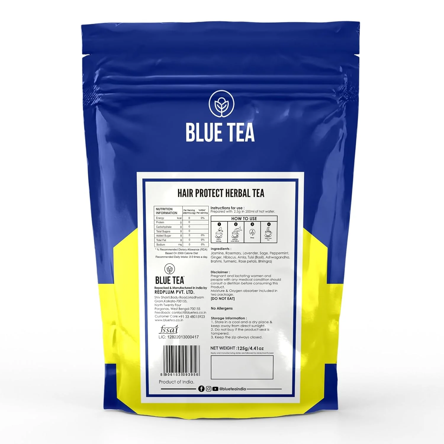 Blue Tea Caffeine Free Hair Protect Herbal Tea - 50 Pyramid Tea Bags In Zip Lock Pack | Antioxidants Support, Hair Protection - Gluten Free - Image 2