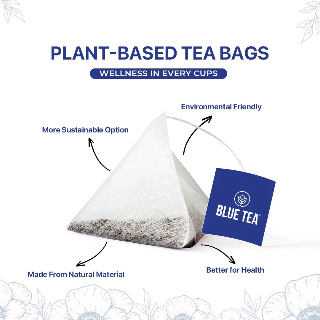 Blue Tea Caffeine Free PCOS Herbal Tea - 30 Pyramid Tea Bags In Zip Lock Pack | Pain Relief, Helps Menstrual Support, Cycle Regulation - Gluten Free, Non-GMO, Zero Sugar, 100% Vegan - Image 4