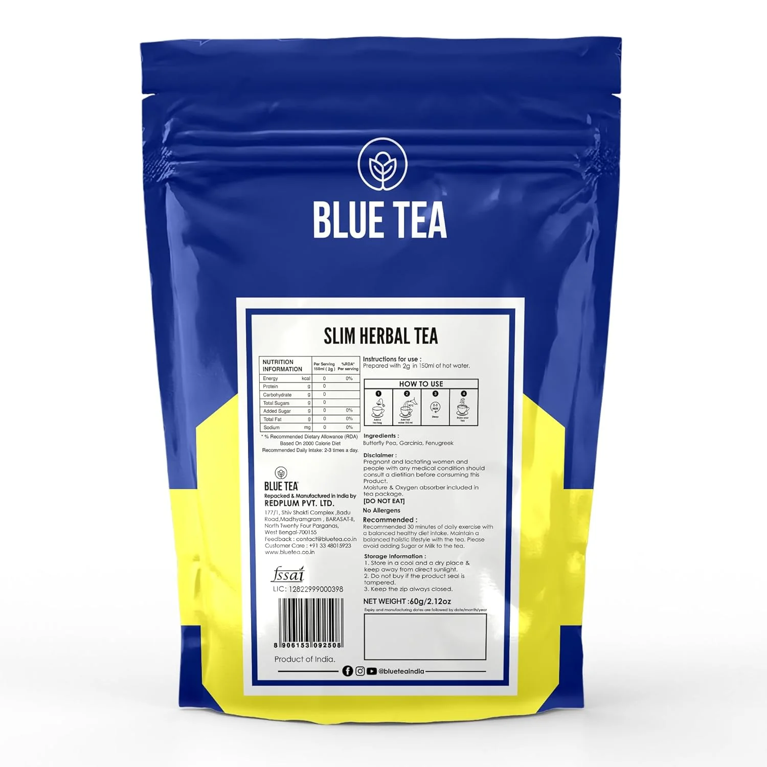 Blue Tea Caffeine Free Slim Herbal Tea - 30 Pyramid Tea Bags In Zip Lock Pack | Helps Maintain A Flat Tummy - Gluten Free, Non-GMO, Zero Sugar, 100% Vegan - Image 2