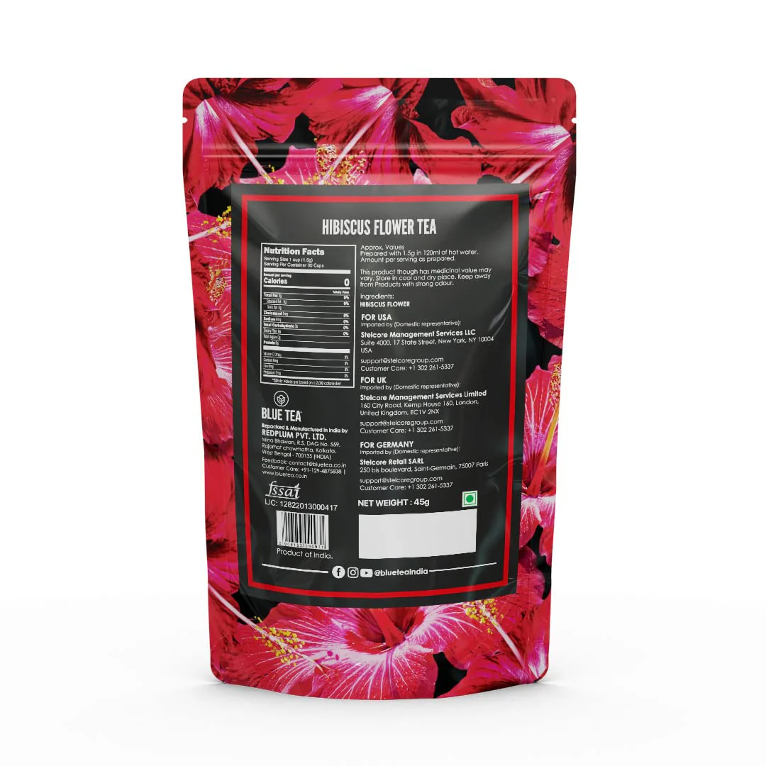 Blue Tea Hibiscus Herbal Tea - 30 Tea Bags | Enhances Skin Glow, Calms Skin Irritation - Gluten Free, Caffeine Free, Non-GMO | Zipper Packaging - Image 2
