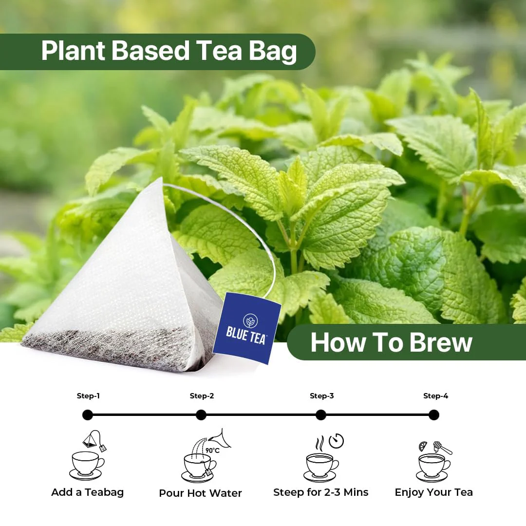 Blue Tea Lemon Balm Herbal Tea - 50gm Reusable Pet Jar, 1.7 Ounce, 50+ Cups | Relieves Stress, Reduces Bloating, Improves Digestion - Caffeine Free, Non-GMO - Image 4
