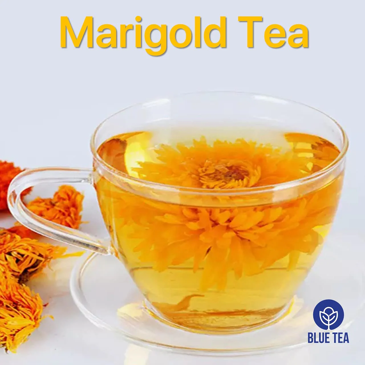 Blue Tea Organic Marigold Flower Herbal Tea - 25gm Pet Jar, 0.8 Ounce | Caffeine Free, Non-GMO, Flower Based Detox Tea - Gluten Free, Non-Bitter | Relieves Pain - Image 5