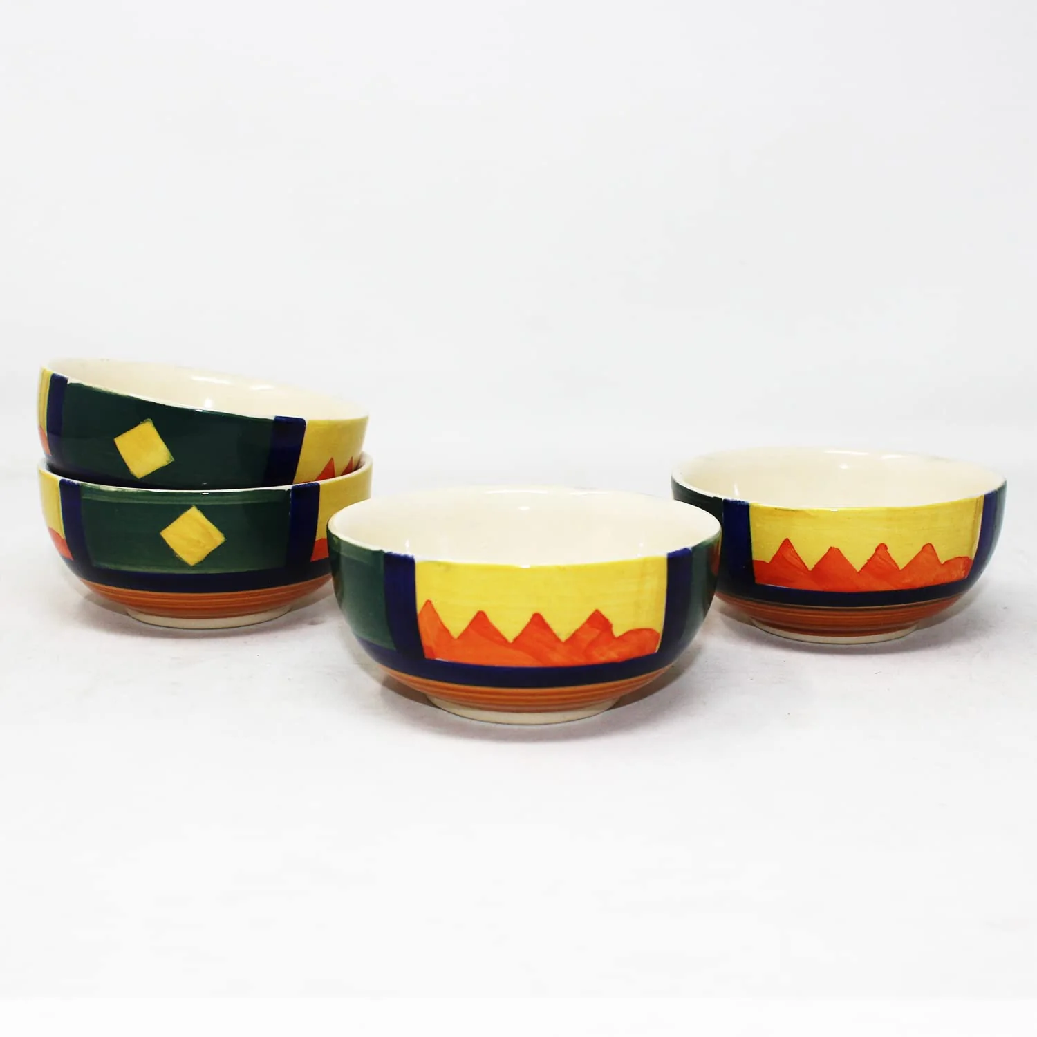 Boho Fiesta Hand Painted Ceramic Dinner Set - 8 Pieces, Multicolor | 4 Dinner Plates + 4 Katori Serving Bowls, 180ml Each Dinnerware Set | Serving For 4, Microwave Safe & Dishwasher Safe - Image 5