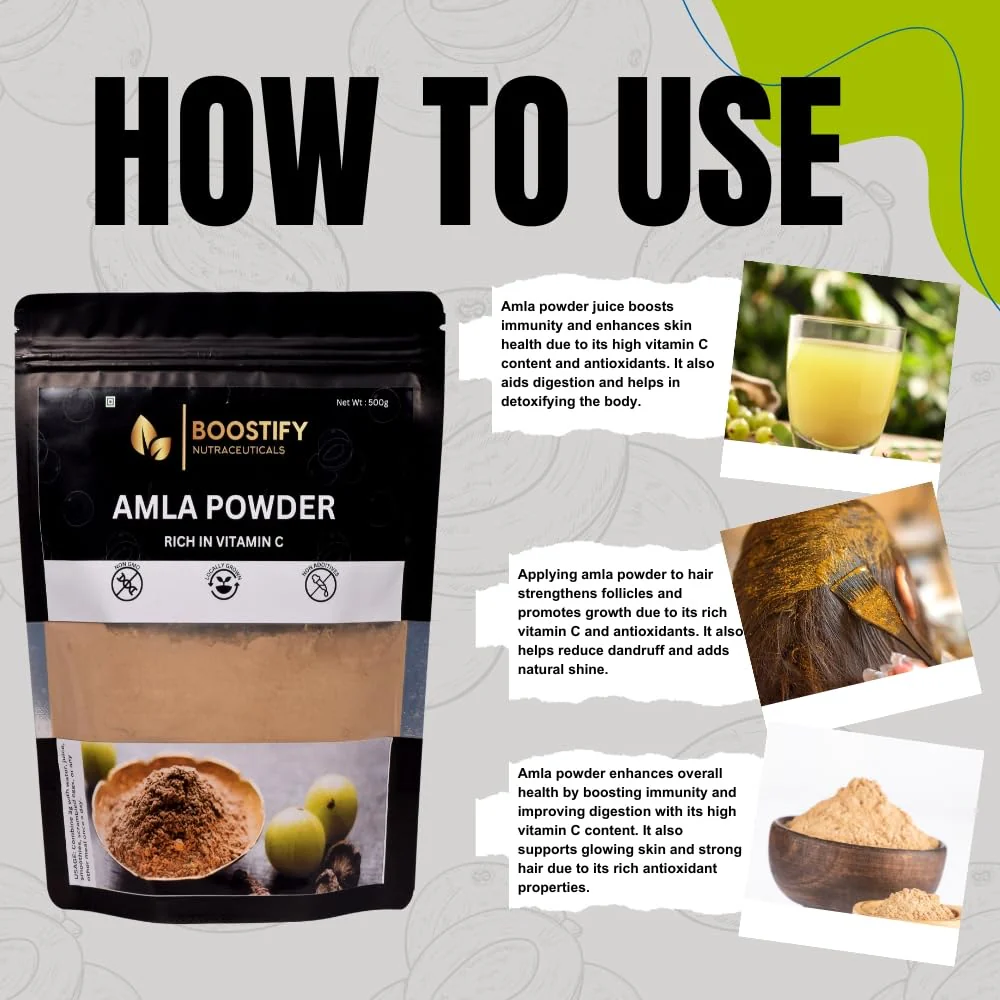 Boostify Nutraceuticals Amla Powder For Hair Growth, Edible Organic Dry Amla, Pure & Natural Chemical - Free, Indian Gooseberry Powder | Men & Women, 100gm 0.2lbs - Image 4