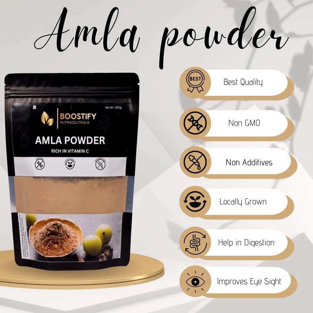 Boostify Nutraceuticals Amla Powder For Hair Growth, Edible Organic Dry Amla, Pure & Natural Chemical - Free, Indian Gooseberry Powder | Men & Women, 300gm 0.66lbs - Image 4