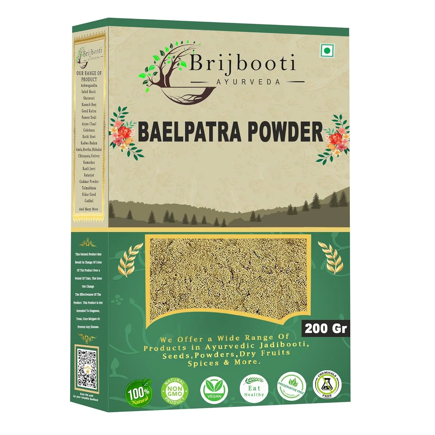Brijbooti Bael Patra Powder For Gut Health, Bael Leaf Powder, Rich In Antioxidants, Which Help In Neutralizing Free Radicals & Promoting Overall Immune Health | 200gm 0.4lbs