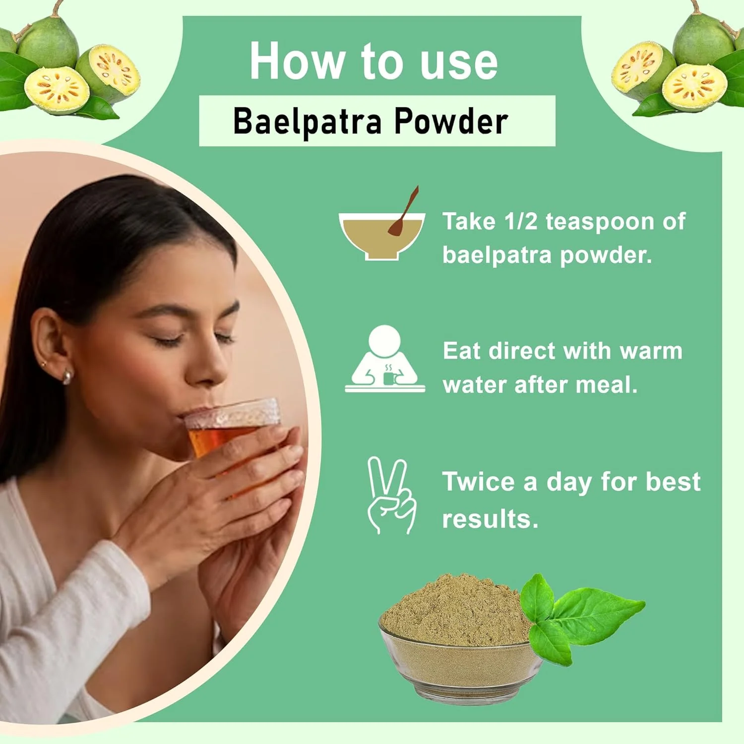 Brijbooti Bael Patra Powder For Gut Health, Bael Leaf Powder, Rich In Antioxidants, Which Help In Neutralizing Free Radicals & Promoting Overall Immune Health | 200gm 0.4lbs - Image 3