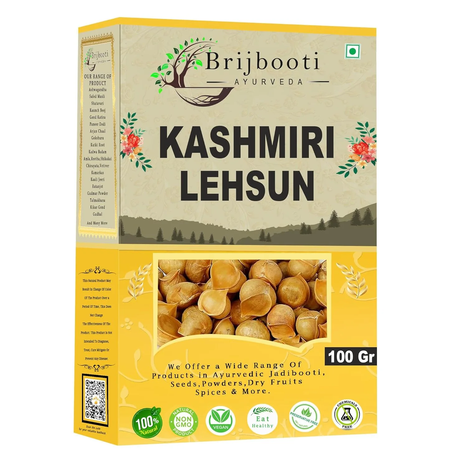 Brijbooti Kashmiri Garlic (Lehsun) 100% Fresh & Natural Organic Single Clove Garlic, Snow Mountain Garlic, Allium Sativum, Garlic Is A Good Source Of Manganese, Vitamins B6 & C | 100gm 0.2lbs